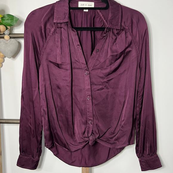 Cloth and Stone Long Sleeve Button Up Tie Front Purple Blouse Size X Small - Picture 4 of 8